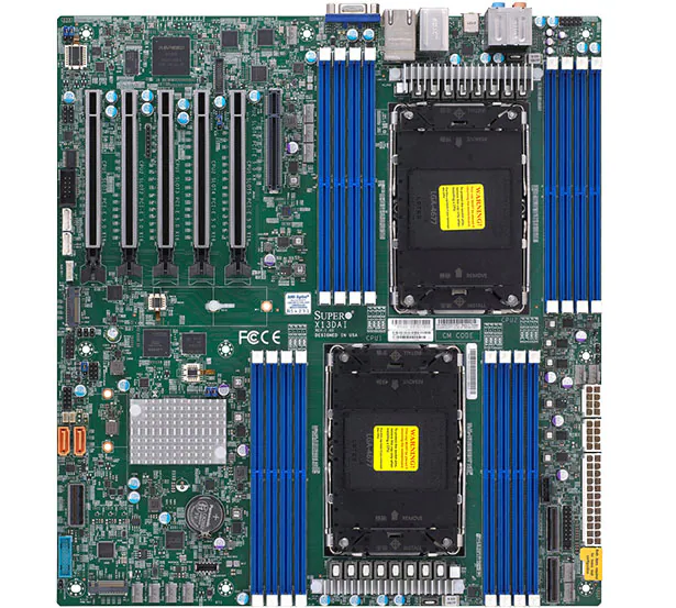 Supermicro X13DAI-T extended ATX Socket LGA4677 Socket-E 2 CPUs supported Intel C741 Chipset USB 3.2 Gen 1, USB 3.2 Gen 2 - 2 x 10 Gigabit LAN Onboard Graphics HD Audio (8-channel) Server Motherboard