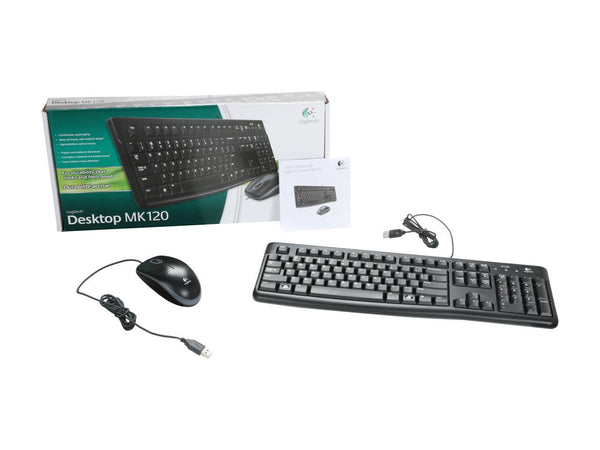 Logitech MK120 Black USB Wired Slim Desktop Keyboard & Mouse - 920-002565