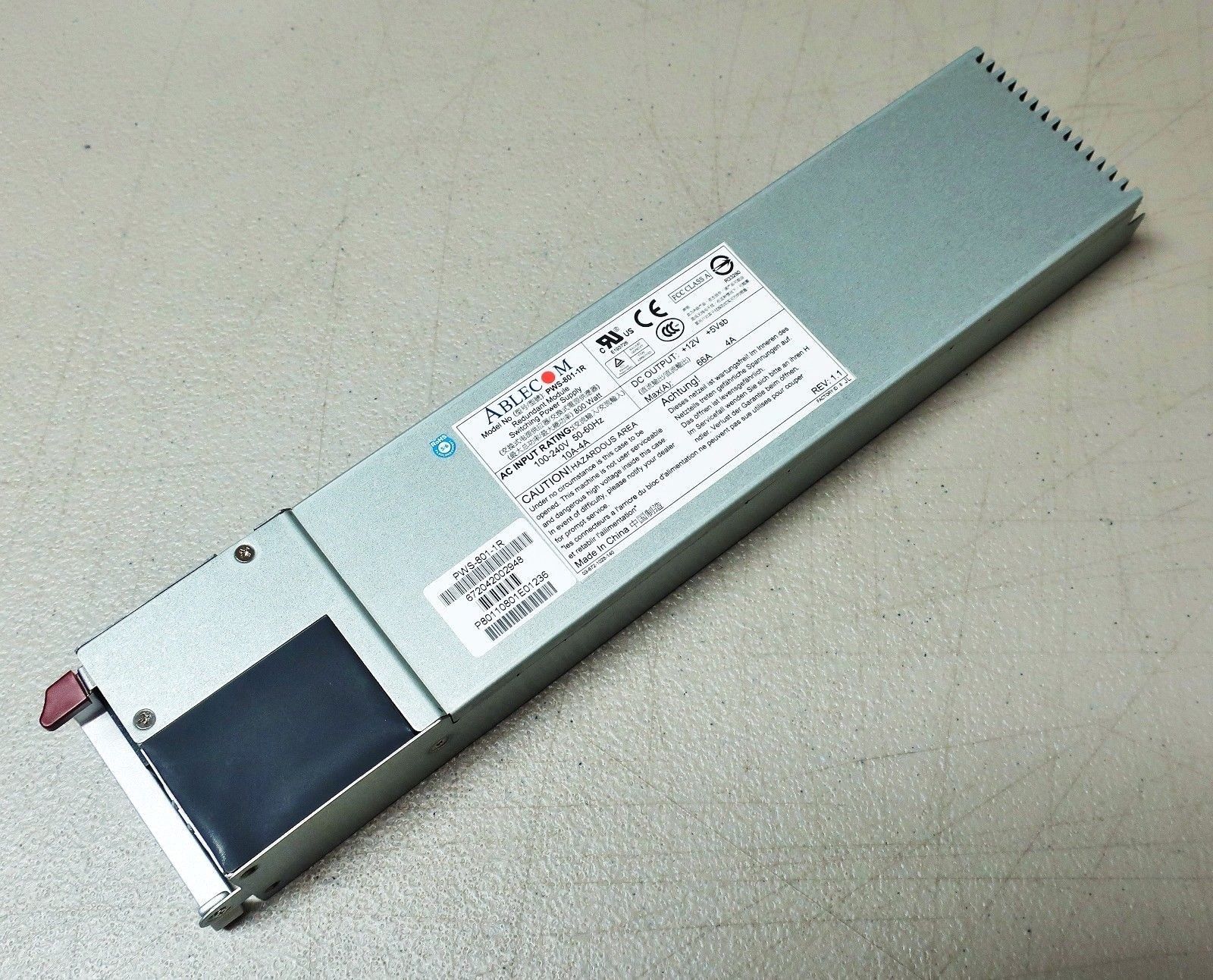 Supermicro 800W (PWS-801-1R) Redundant AC 100-240 V PFC Power Supply - PWS-801-1R.