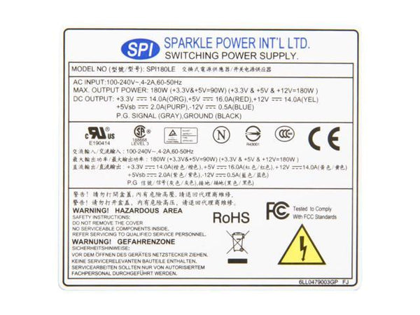 Sparkle 180W SPI180LE (P/N: 9PA1803502)  Flex ATX & ATX12V SFX Power Supply