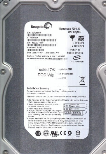 Seagate ST3320820A 320GB UDMA/100 7200RPM 8MB IDE Hard Drive