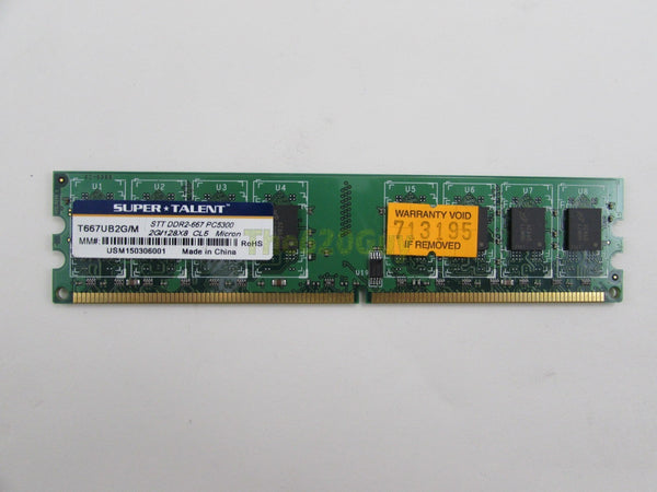 SuperTalent 2GB 240-Pin DDR2 667 (PC2 5300) 128x8 CL5 "MICRON CHIPS" Desktop Memory -  T667UB2G/M
