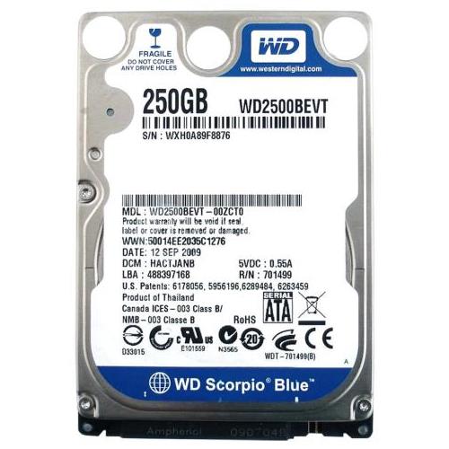 Western Digital 250GB 5400 RPM 8MB Cache Scorpio Blue 2.5" SATA 1.5Gb/s Notebook Hard Drive - WD2500BEVT