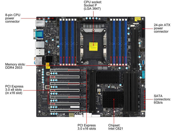 Supermicro X11SPA-TF Socket LGA 3647 Intel C621 SATA 6Gb/s Extended ATX Intel Server Motherboard