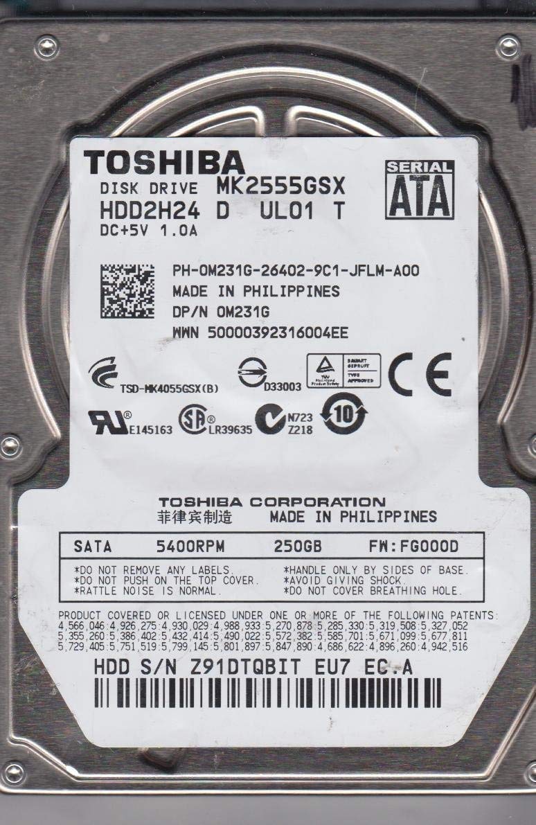Toshiba 250GB (MK2555GSX) 5400 RPM 8MB Cache 2.5